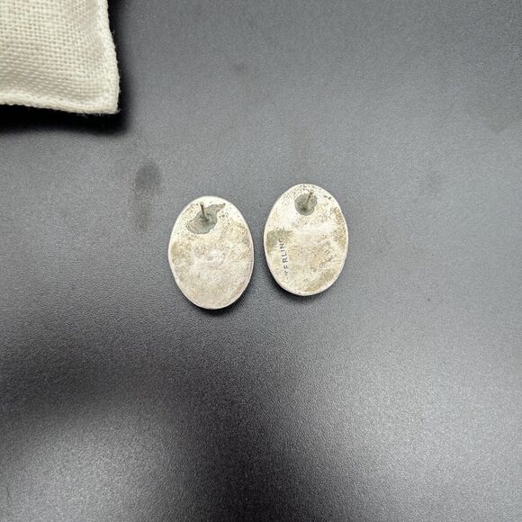 Phosphosiderite Or Amethyst Earrings Sterling Silver Signed Oval Stud Vintage - Picture 9 of 13